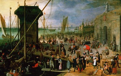 クラネンホーフトとワーフゲートがあるアントワープ港の眺め、1608 作： Sebastian Vrancx
